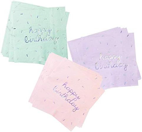 Harlow & Grey Sprinkles - Pastel Happy Birthday Napkins, 24 Napkin, Multi-Color Pack, Birthday, K... | Amazon (US)