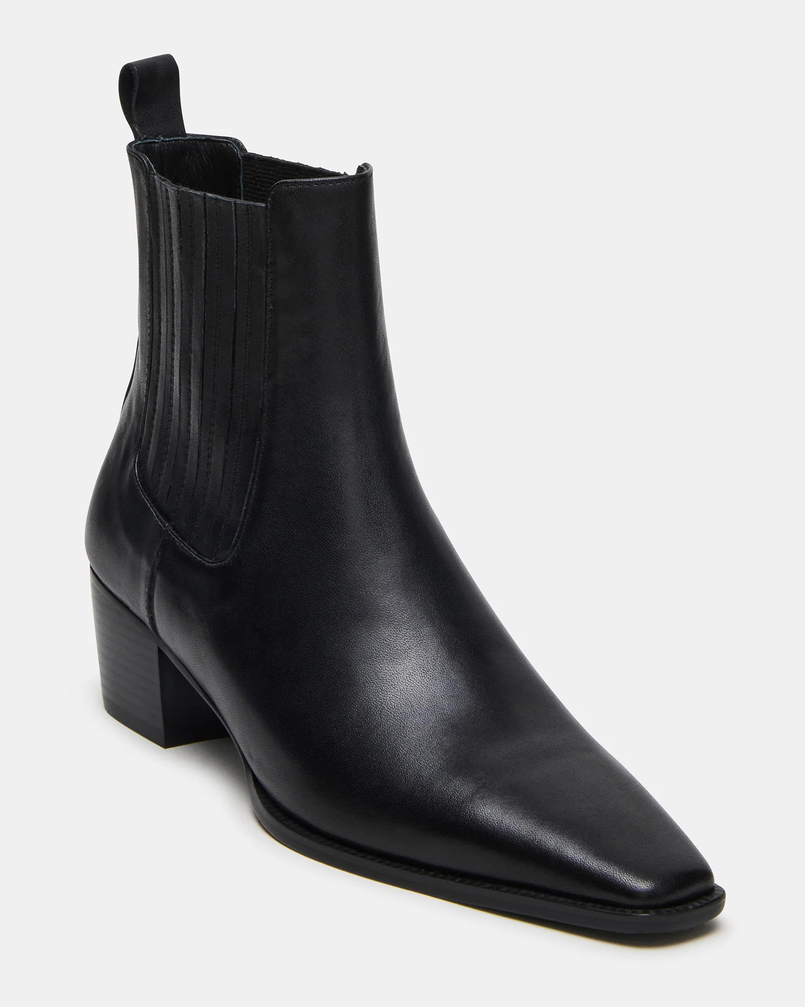 ALFONSA Black Leather Chelsea Block Heel Women's Ankle Boot | Steve Madden (US)