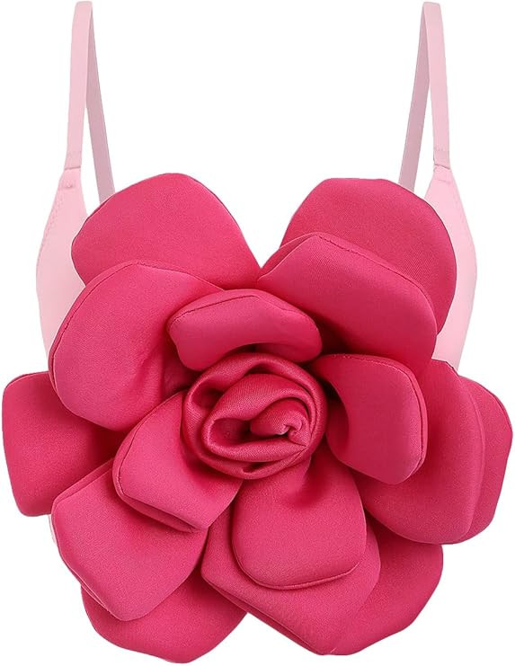 Women's Colorblock 3D Flower Spaghetti Strap Crop Cami Top Casual Sleeveless Slim Fit Tank Top | Amazon (US)