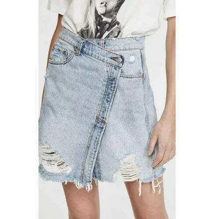 Free People Women s Parker Cotton Ripped Denim Skirt Light Blue Size 24 $78 NWT | Walmart (US)