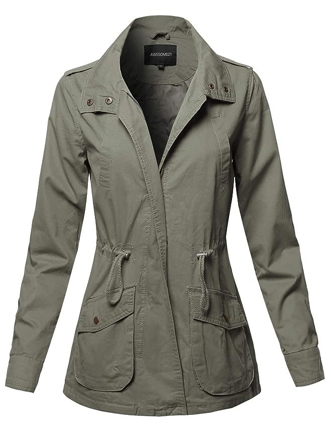 Awesome21 Women's Casual High Neck Military Roll-Up Sleeves Jacket | Amazon (US)
