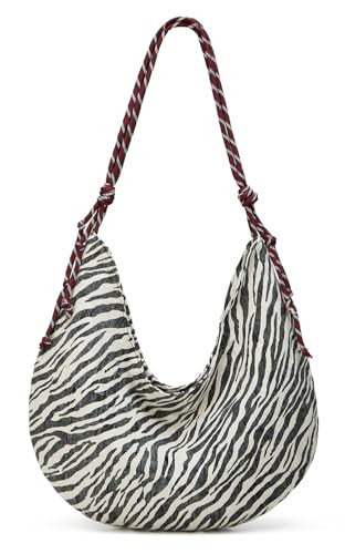 Trendy Zebra-Stripes Shoulder Bag for Women Large Canvas Tote Bag Slouchy Crescent Handbag Underarm Purses Animal Print | Amazon (US)