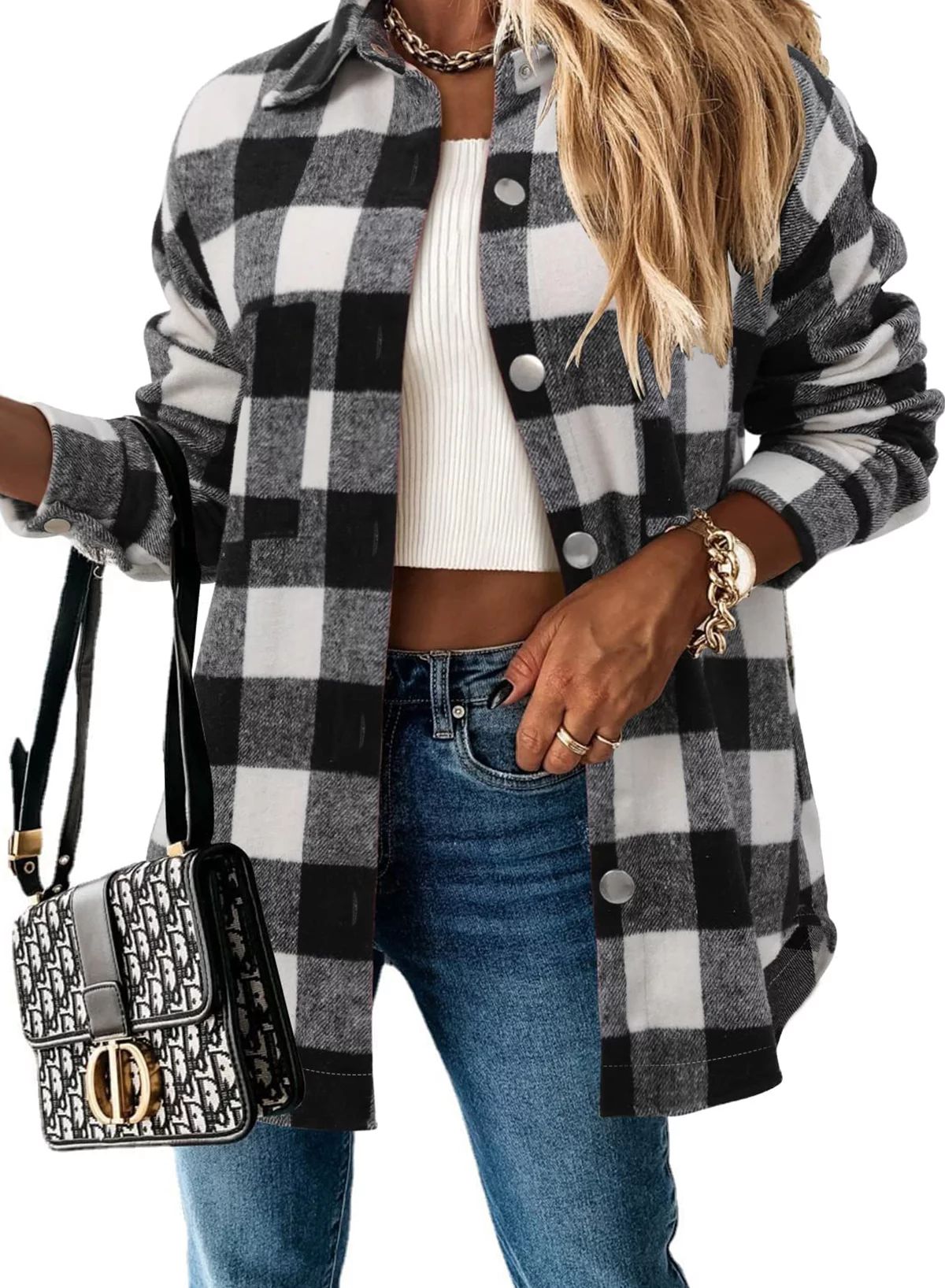 Chase Secret Women Plaid Flannel Lapel Shacket Jacket Casual Long Sleeve Outwear Coats Plus Size ... | Walmart (US)