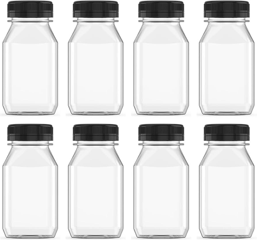 8 Pcs 8 Ounce Plastic Juice Bottle Drink Containers Juicing Bottles with Black Lids, Suitable for... | Amazon (US)