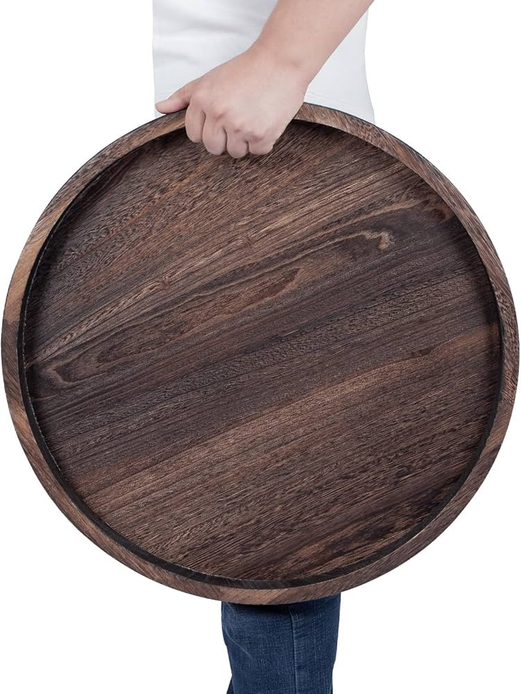 Round Ottoman Tray for Coffee Table Living Room Wood Serving Tray Large Wooden 20 Inches Rustic B... | Amazon (US)