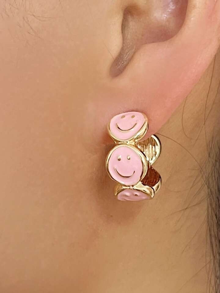1pair Women's Fashionable Personality Trendy Sweet Facial Expression Hoop Earrings | SHEIN