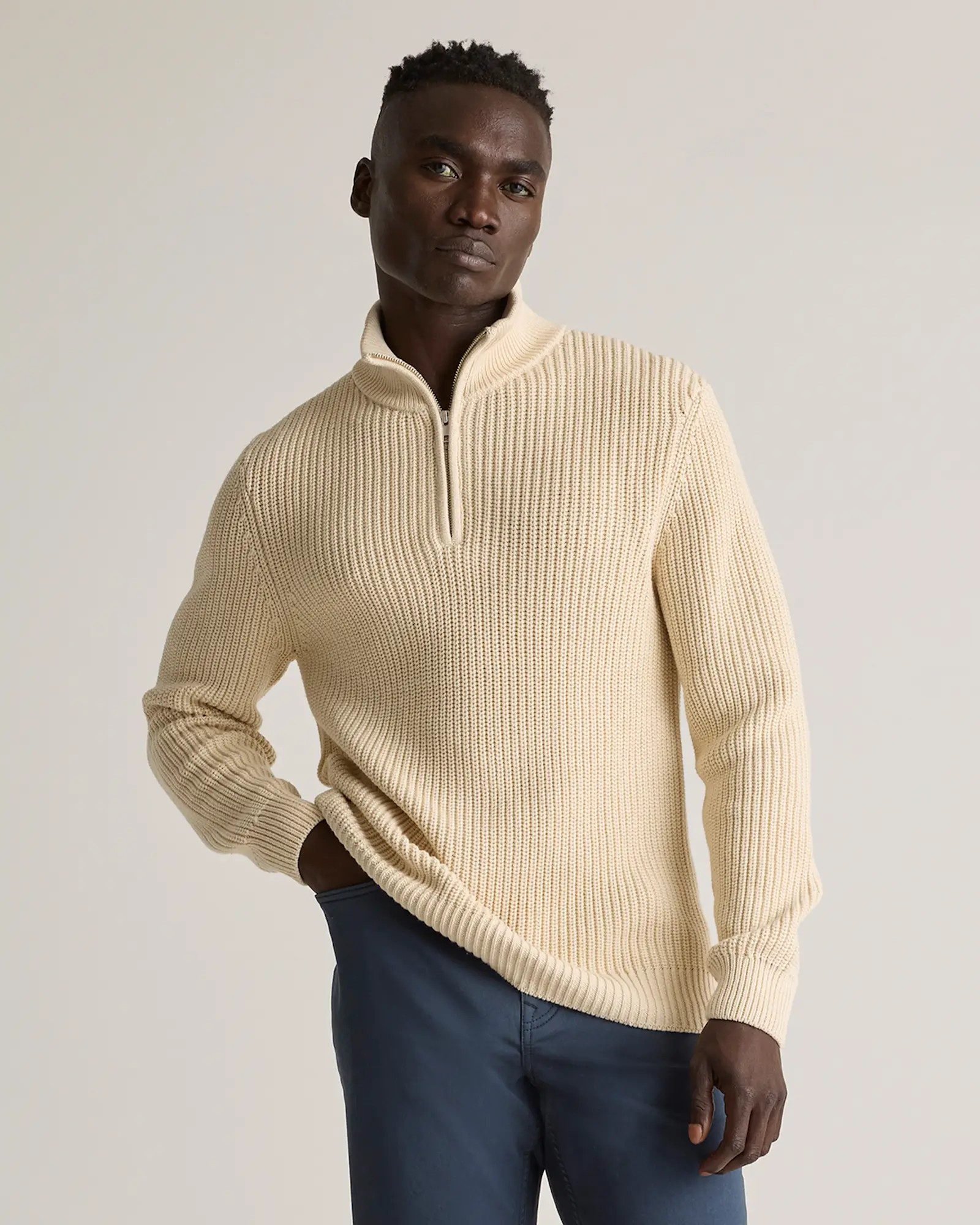 100% Organic Cotton Fisherman Quarter-Zip Sweater in Alabaster | Quince
