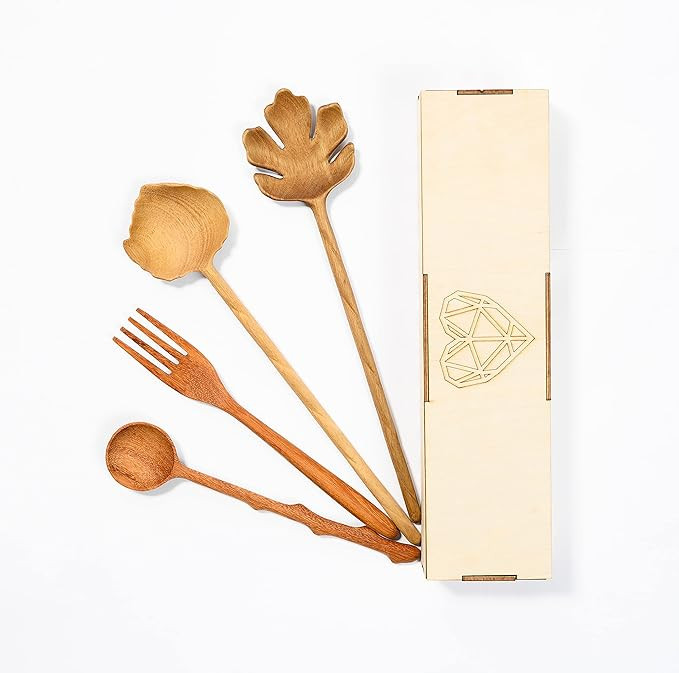 JABIHOME 4 Wooden Spoons and Forks Set, Mother's Day Hostess Gifts for Women, Couple Cooking Gift... | Amazon (US)
