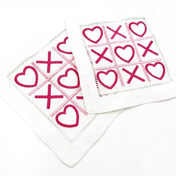Valentine XOXO Cocktail Napkins  Tic Tac Toe With Hearts  | Etsy | Etsy (US)