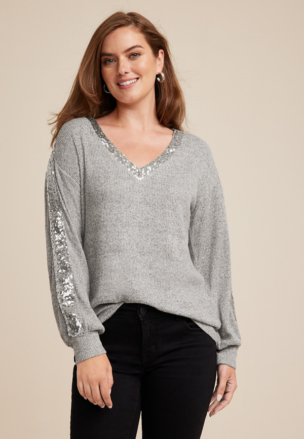 Sequin Trim Drop Shoulder Blouse | Maurices