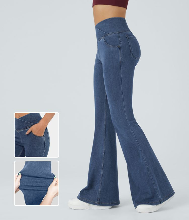 Women’s HalaraMagic™ High Waisted Crossover Pocket Washed Stretchy Knit Casual Super Flare Je... | HALARA