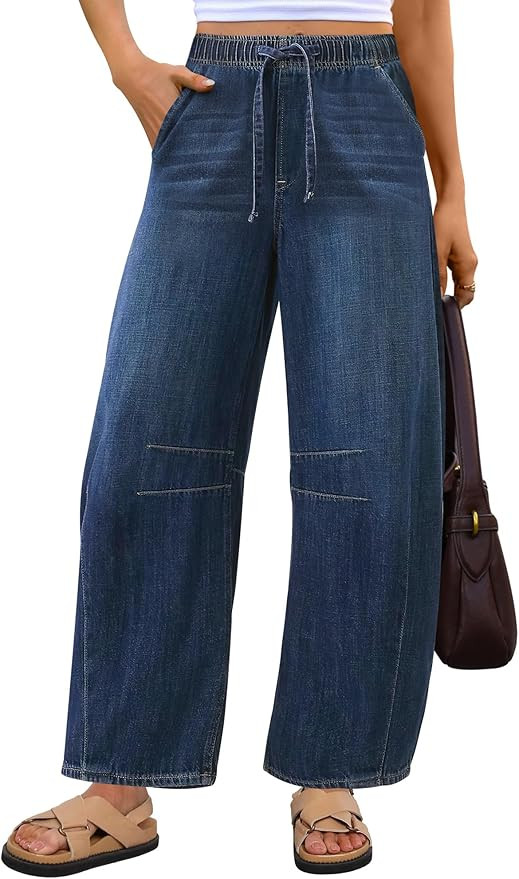 ANRABESS Women Barrel Jeans High Waisted Wide Leg Drawstring Denim Pants Y2K Baggy Loose Fit Trou... | Amazon (US)