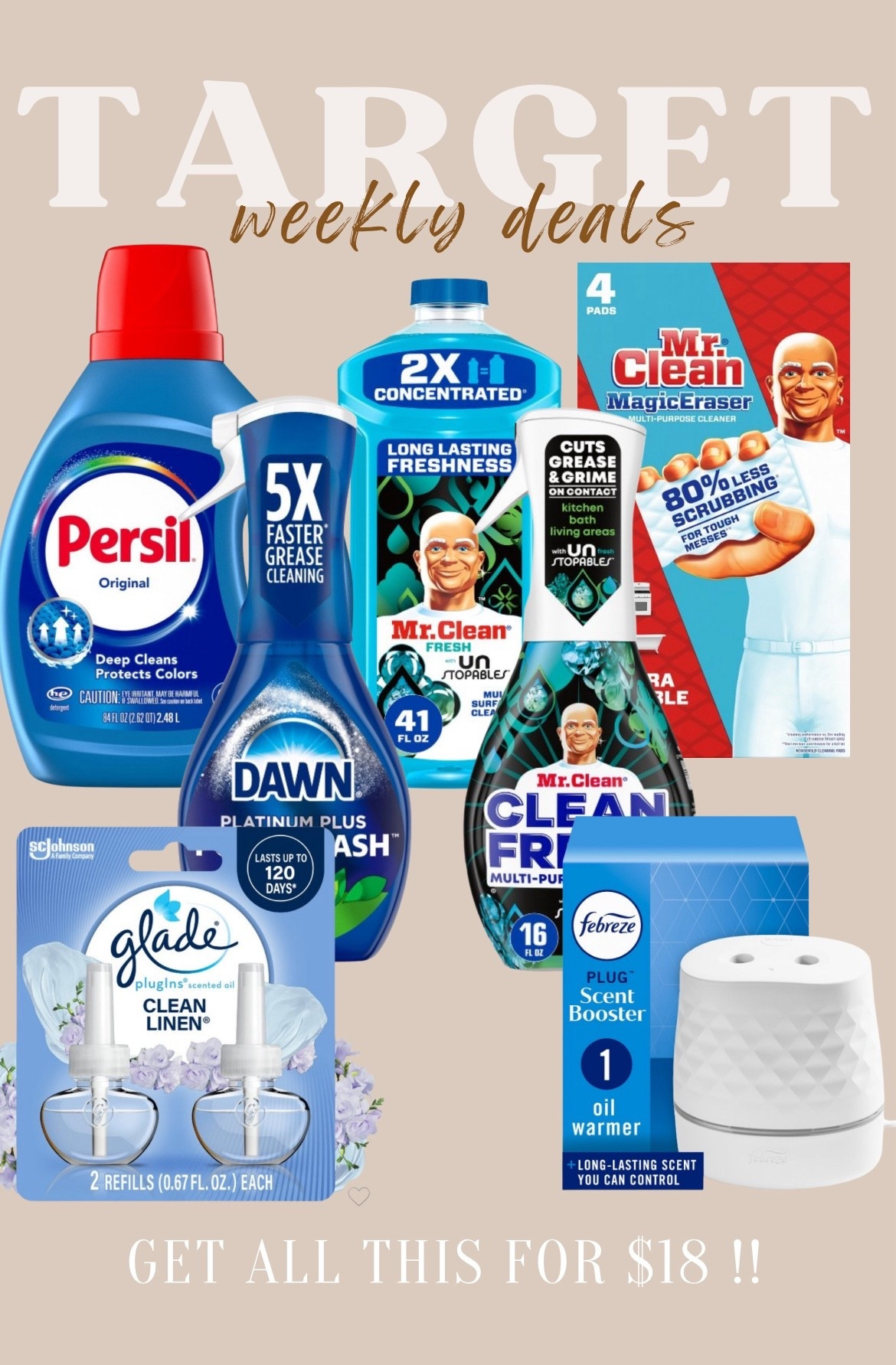 Weekly Target Deals 🎯 
  
Household Deal - Spend $50 & get a $15 Target Giftcard
  
This is probably the best deal yet because you get 7 items total!
  
Total before coupons $50.33
Total coupons $16.25 (or $18 if you have the 5% off coupon too)
Get a $15 Target Giftcard

Total after coupons & giftcard - $17.31!!

#LTKdayinmylife #LTKSaleAlert #LTKHome