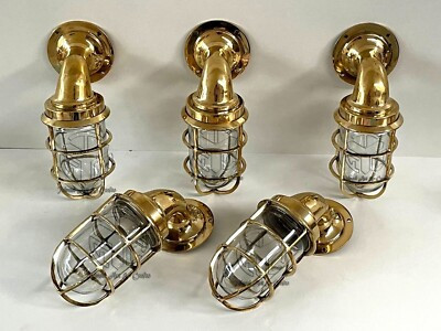Set of 5 Maritime Salvaged Brass Passageway Bulkhead Wall Mount Light Nautical | eBay US