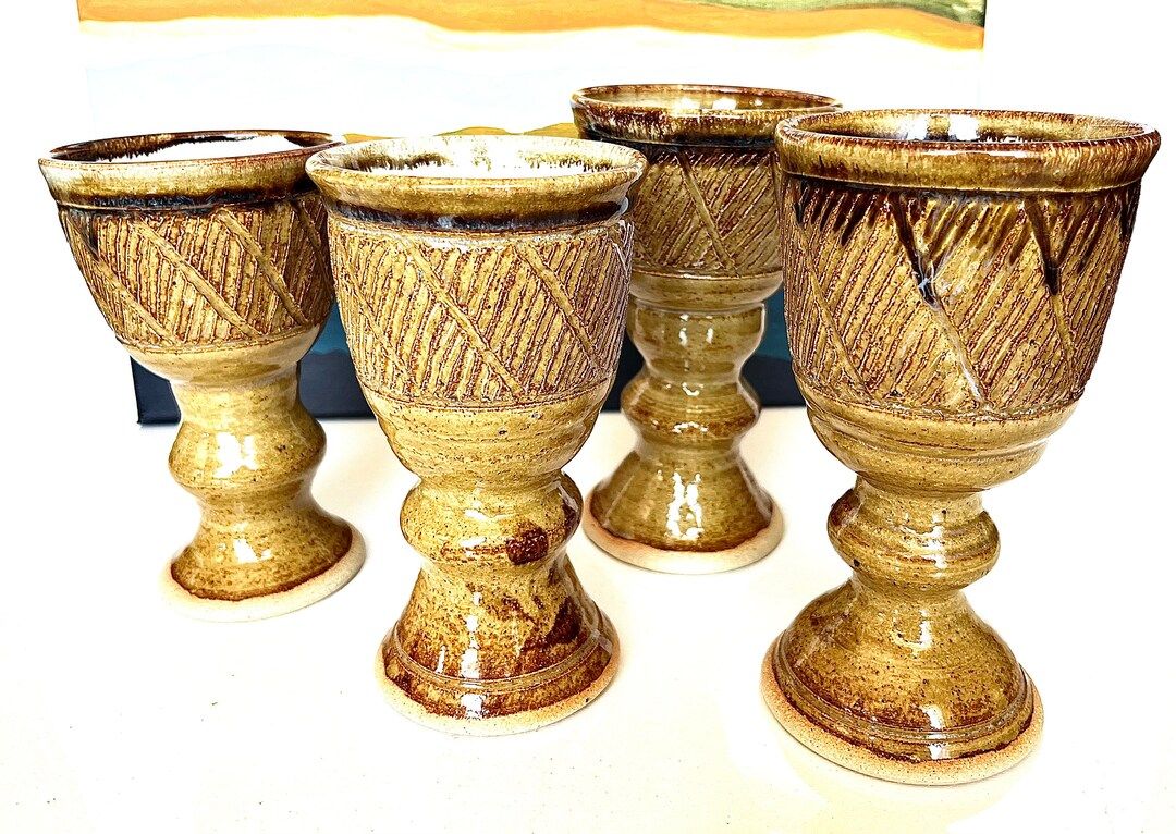 Allan Wilks 2004 studio pottery goblets set of 4 | Etsy (US)