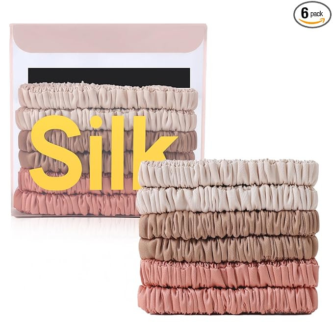 6Pcs Silk Hair Ties Small 22 Momme 100% Pure Mulberry Silk Scrunchies for Women Girls Thin Skinny... | Amazon (US)