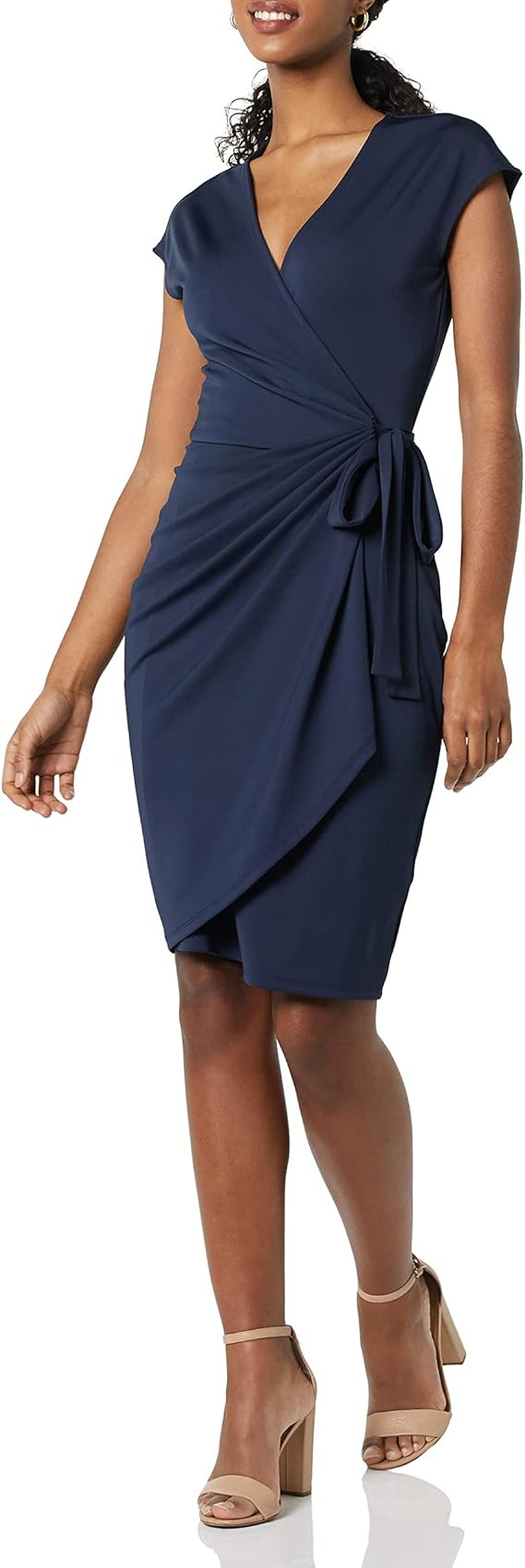 Amazon Essentials Women's Classic Cap Sleeve Wrap Dress with V Neck (Available in Plus Size) | Amazon (US)