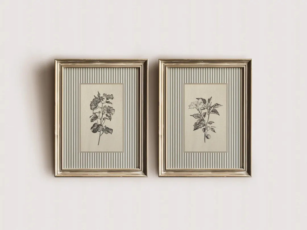Vintage Botanical Wall Art Set of 2 Neutral Beige Prints Minimalist Botanical Decor Farmhouse Wal... | Etsy (US)