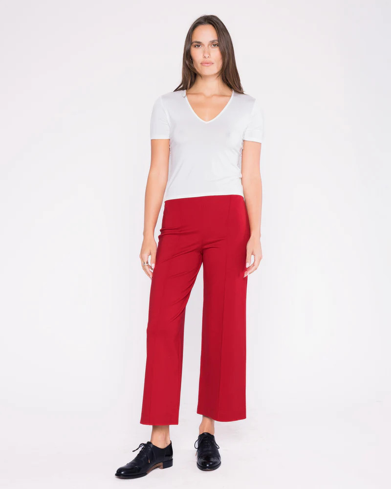 Red Ponte Knit Straight Leg Pant: Cropped | Ripley Rader