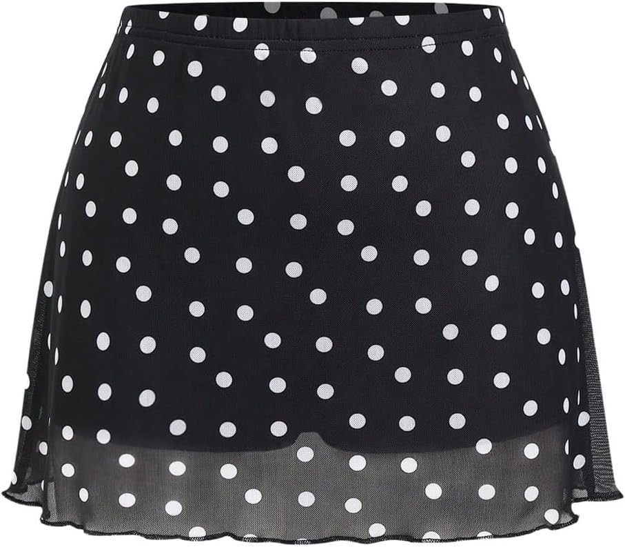Verdusa Women's Polka Dots Mini Skirt Y2K Vintage Mesh Country Concert Outifits | Amazon (US)