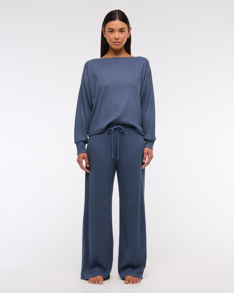 Lounge Rib Mid Rise Wide Leg Sweatpant | Abercrombie & Fitch (US)