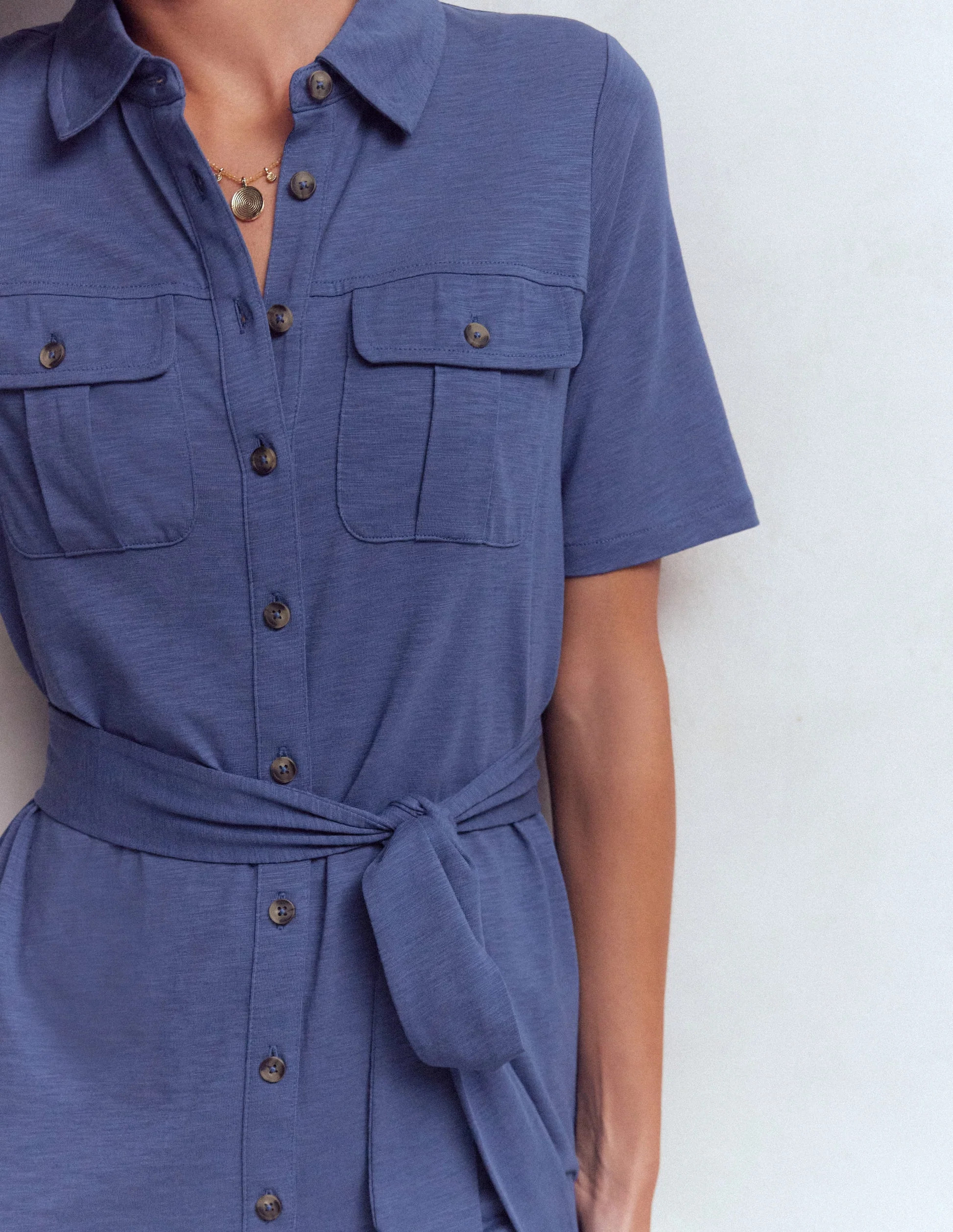 Mavis Midi Jersey Shirt Dress-Denim Blue | Boden (US)