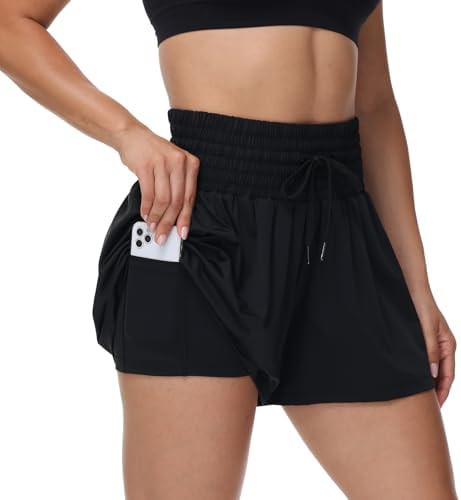 Blaosn Flowy Athletic Shorts for Women Gym Workout Running Short Pants High Waist Skort with Pock... | Amazon (US)