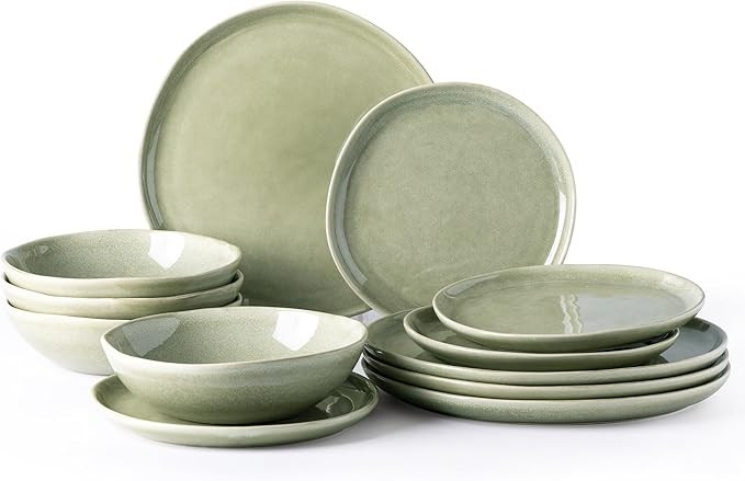 AmorArc Ceramic Dinnerware Sets,Handmade Reactive Glaze Stoneware Plates and Bowls Set,Highly Scr... | Amazon (US)
