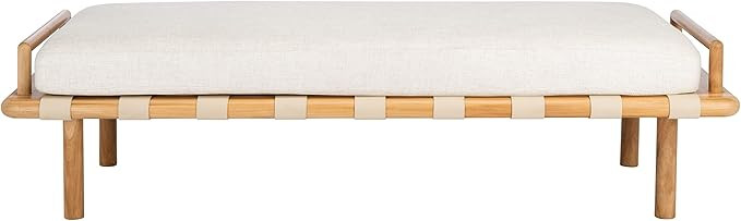 SAFAVIEH Couture Home Collection Constantine Coastal Natural Teak/White Cushion Living Room Bedro... | Amazon (US)