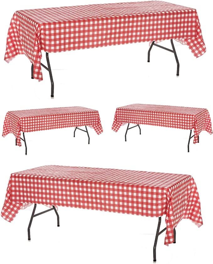 Pack of 4 Plastic Red and White Checkered Tablecloths - 4 Pack - Picnic Table Covers | Amazon (US)