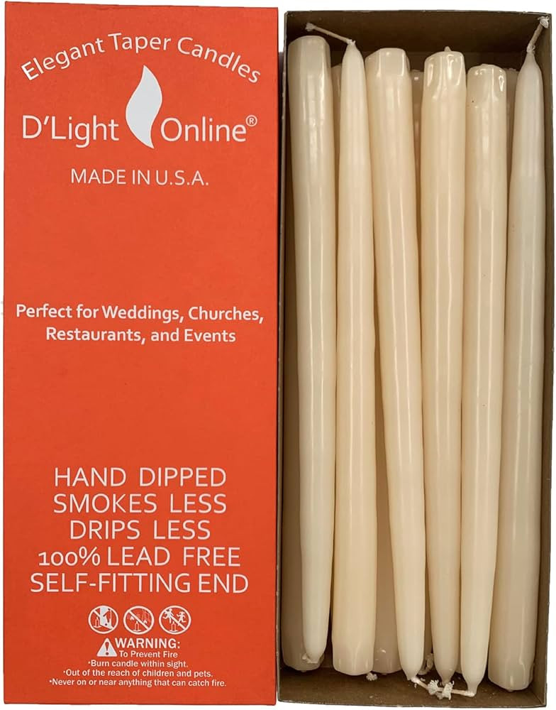 D'light Online 12" Inch Ivory Taper Candles, Premium Quality Candles Hand-Dipped, Dripless, Smoke... | Amazon (US)