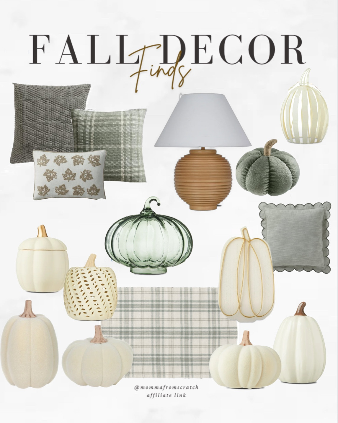 Neutral fall decor finds, cream pumpkins, green pillows, falll pillows, lamp, doormat, ceramic pumpkins 

#LTKHome #LTKSeasonal #LTKFindsUnder50