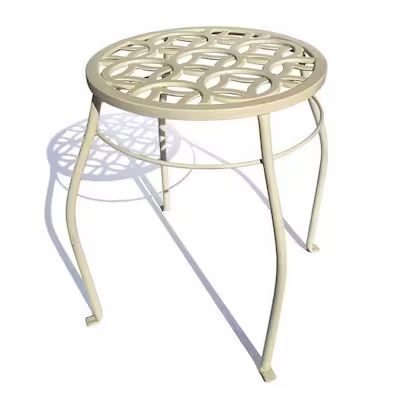 allen + roth 15-in H x 12-in W Cream Indoor/Outdoor Round Steel Plant Stand Lowes.com | Lowe's