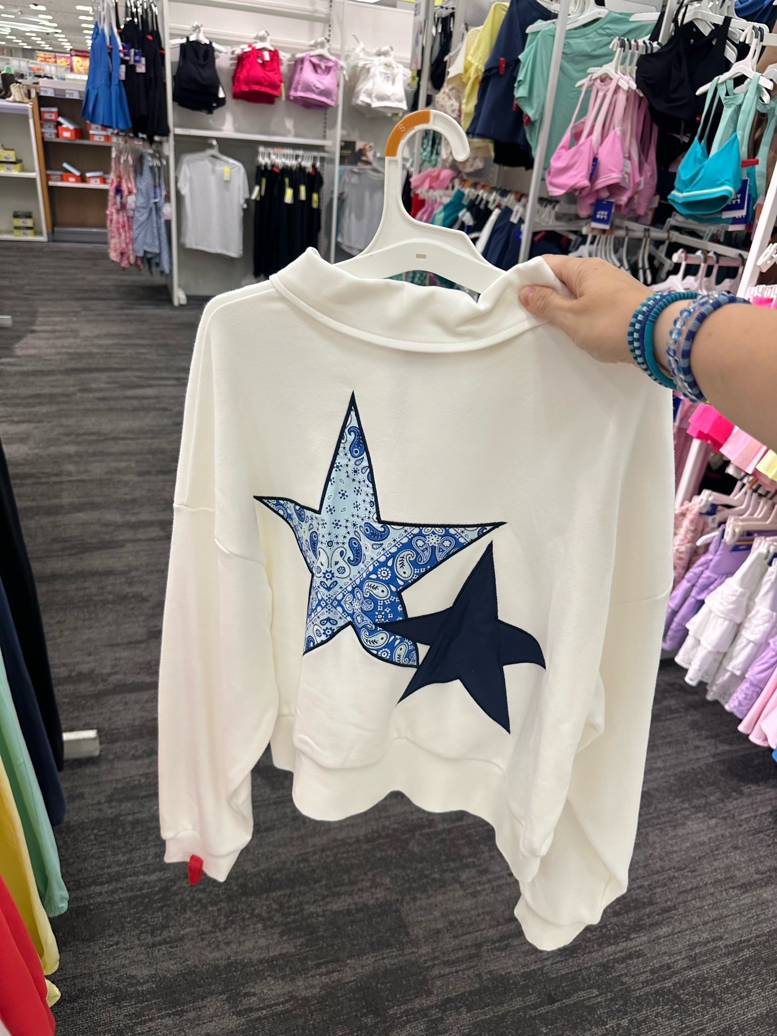 Love this white quarter zip with blue stars on the back from Target! Ranges from sizes XXS-XXL! Priced at $35! Cute & festive!

#LTKSeasonal #LTKActive #LTKMidsize