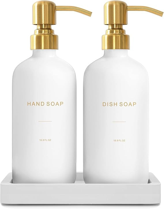 Gold Soap Dispenser Set, Glass Soap Dispenser with Gold Stainless Steel Pump, Perfect for Modern ... | Amazon (US)