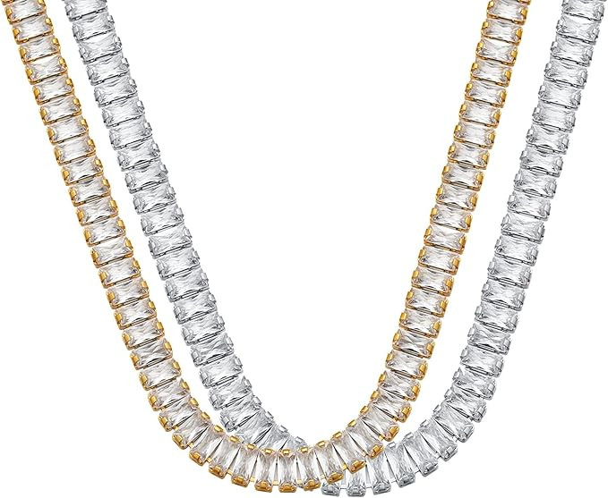 Foxgirl Tennis Choker Necklace 18k Gold/Silver Plated Dainty Cubic Zirconia Gold Tennis Choker Ne... | Amazon (US)