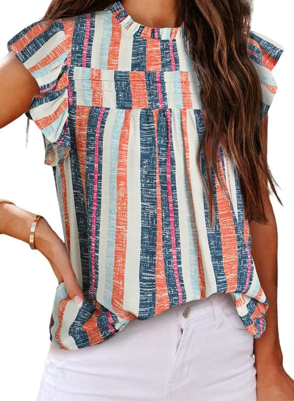 SHEWIN Womens Summer Crewneck Tank Tops Casual Ruffle Sleeveless Tops Shirts | Amazon (US)