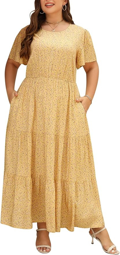 Nemidor Plus Size Maxi Dresses for Curvy Women Summer Casual Boho Ditsy Floral Print Layered Flar... | Amazon (US)