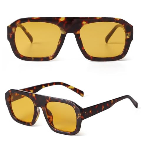 SDINM Yellow Sunglasses for Women Trendy Fashion Thick Frame Square Aviator orange Lens Sun Glasses Shades | Amazon (US)