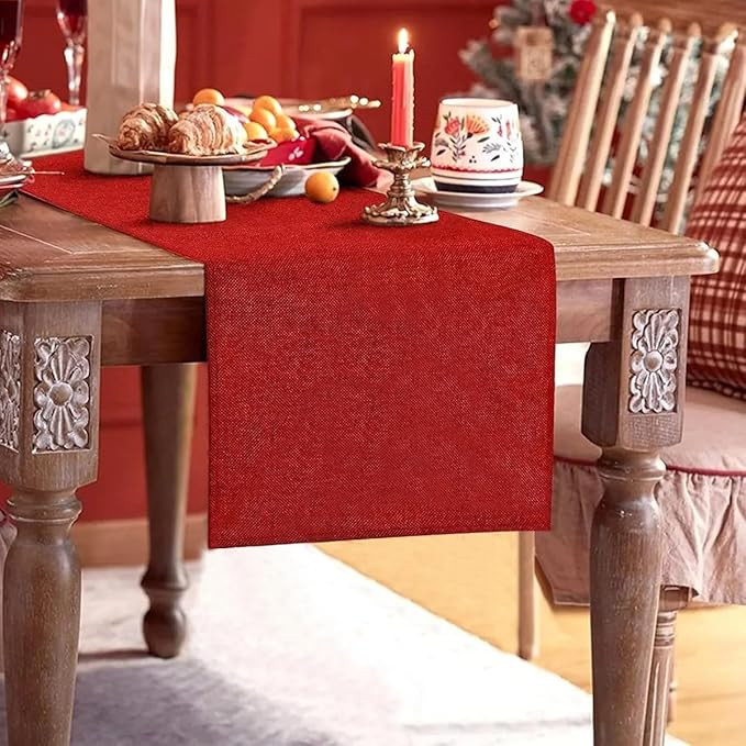 Christmas Table Runner, 14 x 72 Inches Red Table Runner Rustic Burlap Christmas Runner for Xmas, ... | Amazon (US)