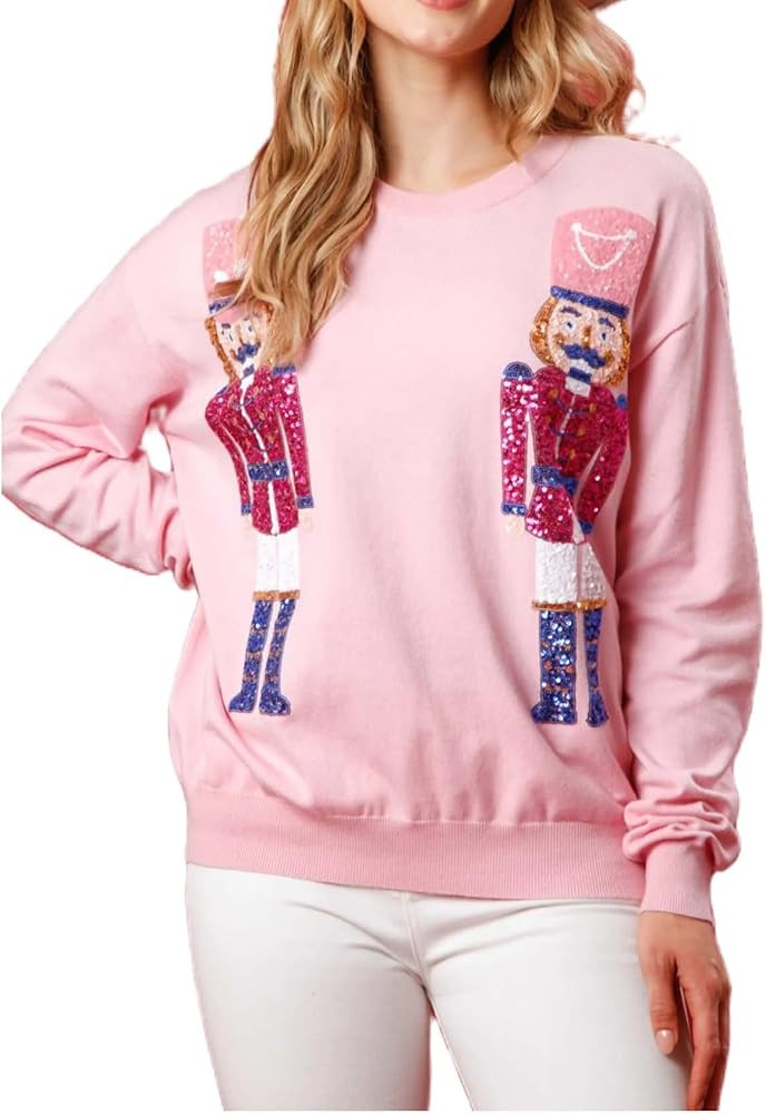 Ugly Christmas Sweater for Women 2024 Cute Sequin Nutcracker Sweatshirt Sparkly Funny Graphic Shi... | Amazon (US)