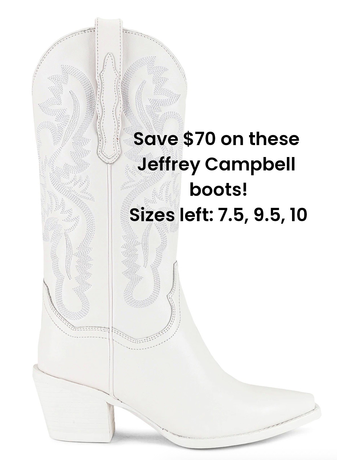 Great sale on these white cowboy boots. Barely any sizes left  

#LTKSaleAlert #LTKShoeCrush