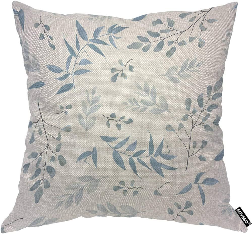 AOYEGO Blue Color Dusty Leaves Throw Pillow Cover Foliage Leaves Fern Greenery Herbs Plant Elegan... | Amazon (US)