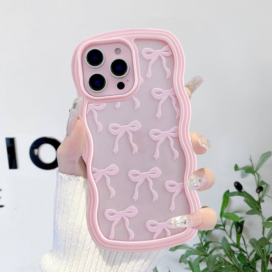 QLTYPRI Cute Bow Case for iPhone 16 Pro, Clear Ribbon Bow Pattern Curly Wave Edge Aesthetic Trans... | Amazon (US)