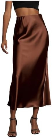 SOLY HUX Women's Elegant Satin Skirts High Waisted Flared Casual Work Office Fishtail Midi Skirt | Amazon (US)