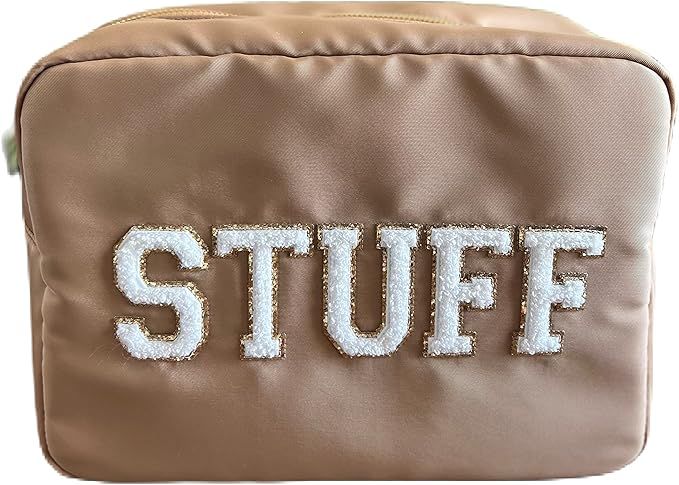 SkyTen Chenille Letter Make Up Bag Nylon Cosmetic Case Stuff Glam Stoney Clover Dupe Travel Organ... | Amazon (US)