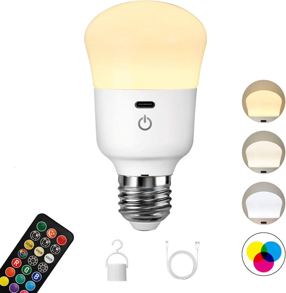 Rechargeable Light Bulb, with Remote Control, 50W Equivalent, Battery Operated LED Bulbs, Backup ... | Amazon (US)