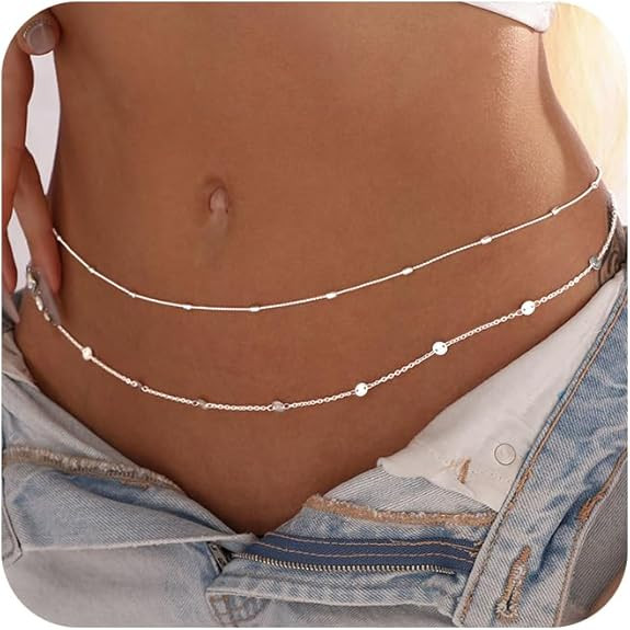 CAROVO Belly Waist Chain for Women 14K Gold Silver Plated Layered Body Chains Boho Cuban Figaro P... | Amazon (US)