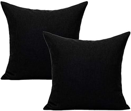 All Smiles Black Outdoor Throw Pillow Covers for Patio Furniture Square Solid Linen Accent Cushio... | Amazon (US)