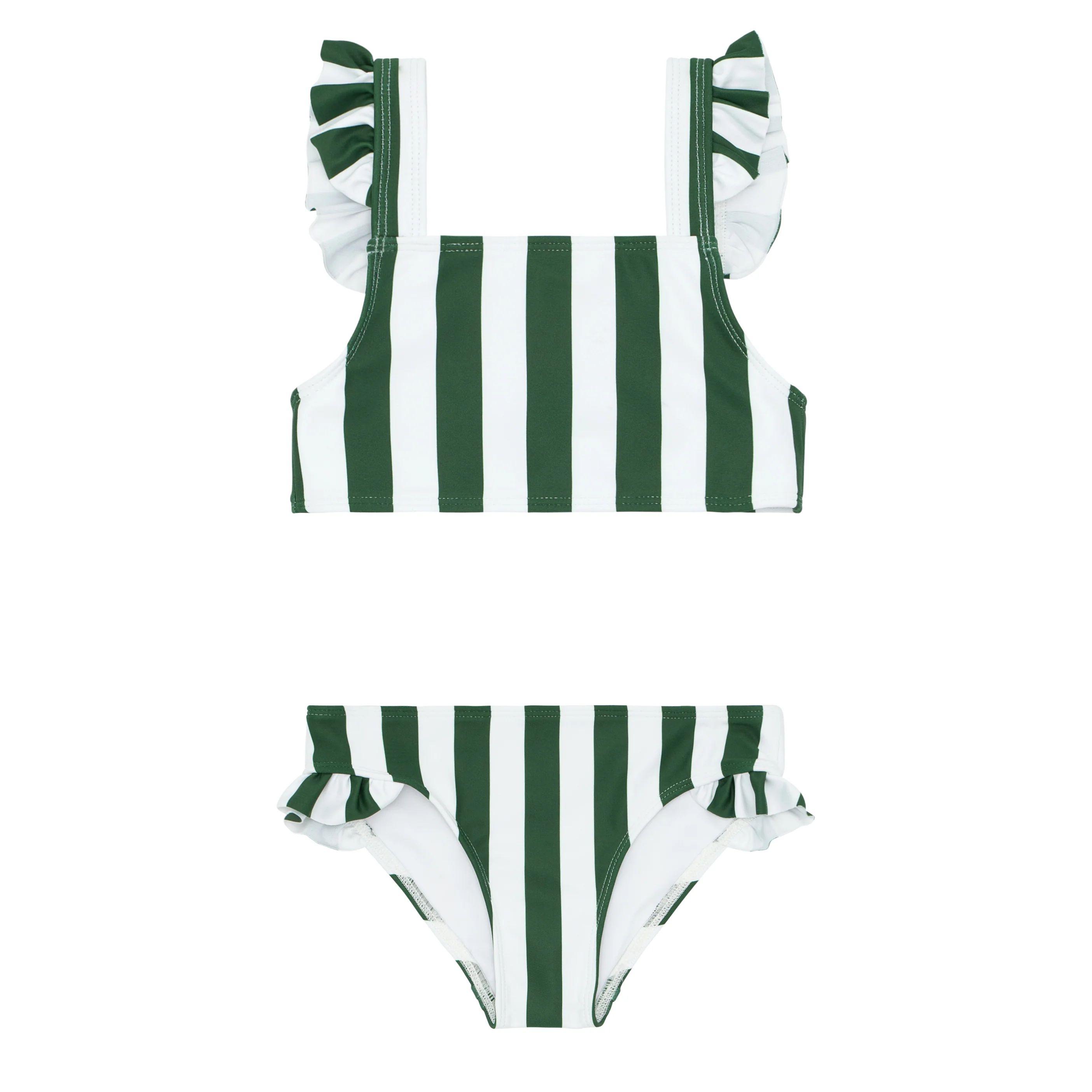 girls charleston green cabana stripe ruffle strap bikini | minnow